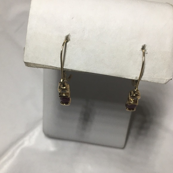 14K yellow gold diamonds ruby earrings
